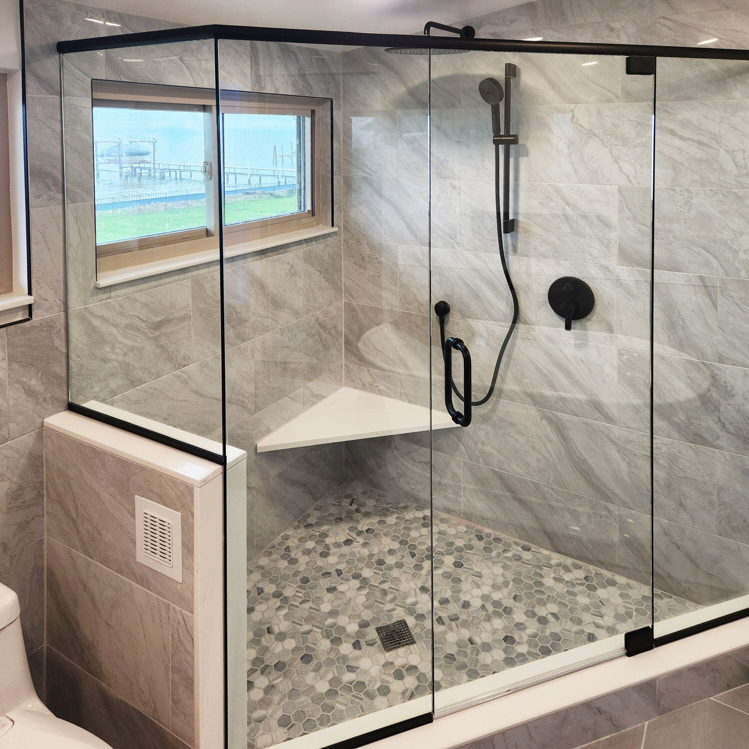 Hinged Shower Door, Multi-Panel, Matte Black Hardware