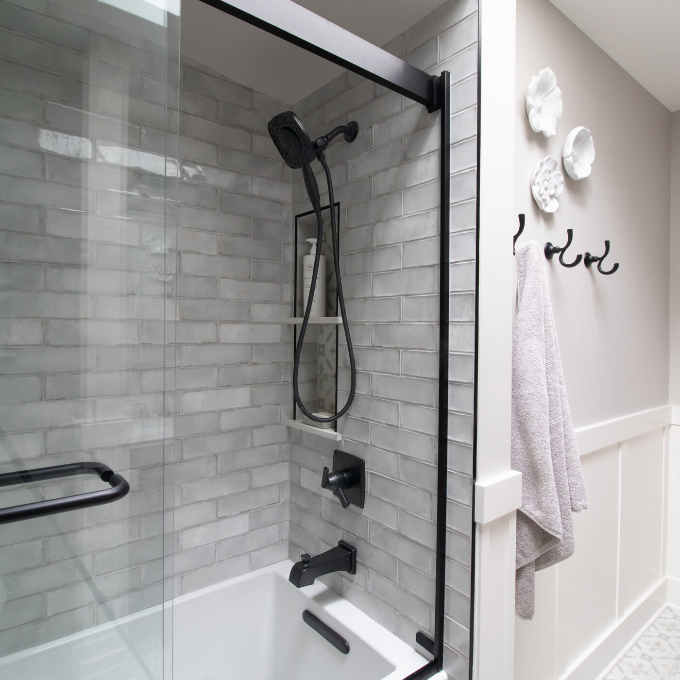 Sliding Shower Door over Tub, Matte Black Hardware